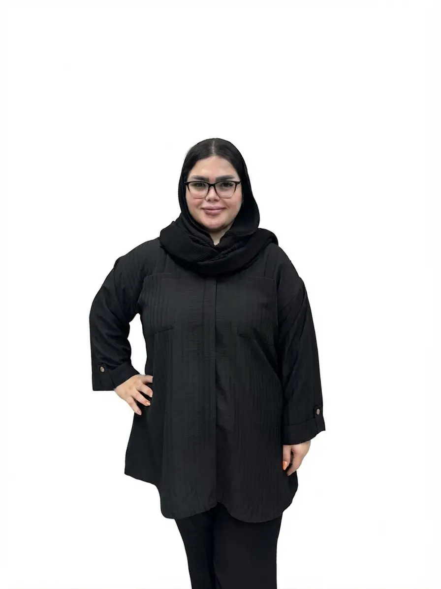 شومیز سایز بزرگ زنانه نخی لینن مدل پشت دکمه (راه راه عمودی)